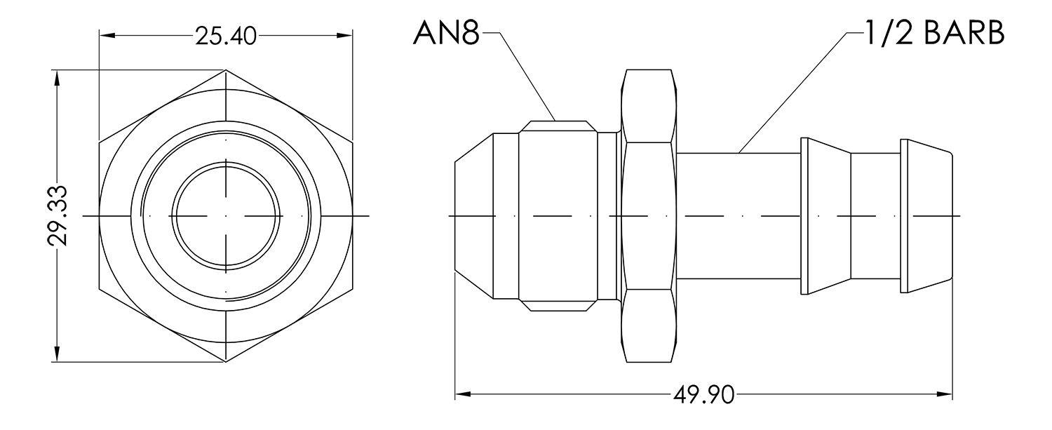 T7Design | AN08 Male to 1/2