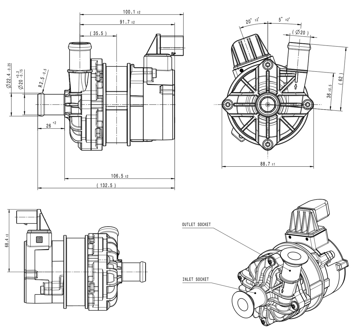 T7Design | Pierburg CWA100.3 Brushless Water Pump 12v 20mm OD