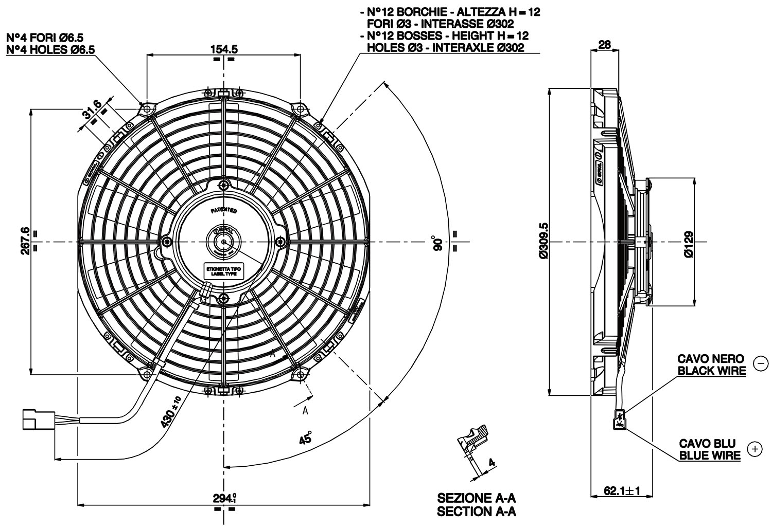 T7Design SPAL Radiator Fan 11.0" (280mm) Pull VA09AP50/C27A 932cfm